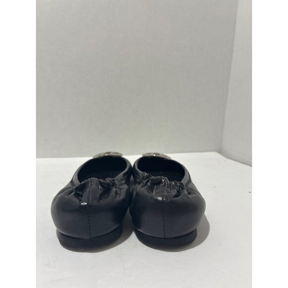 Tory Burch Womens Reva ballet flats silver-tone logo medallions size 7 Leather - Picture 3 of 8